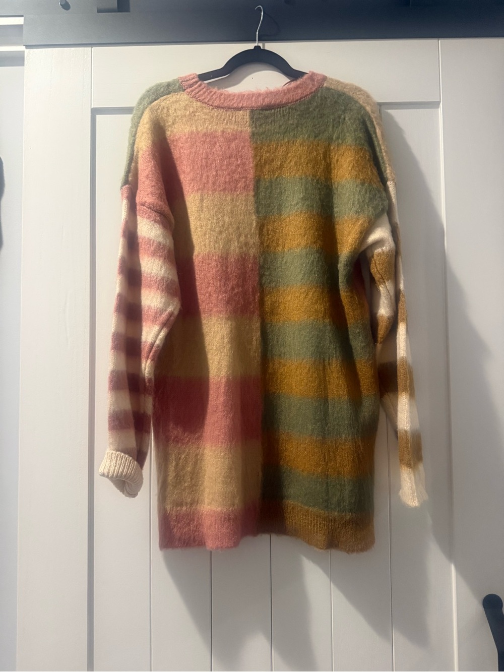 NWT Multicolor Striped Cozy Women's Sweater Dress - Pink, Mustard, Green - Picture 6 of 6